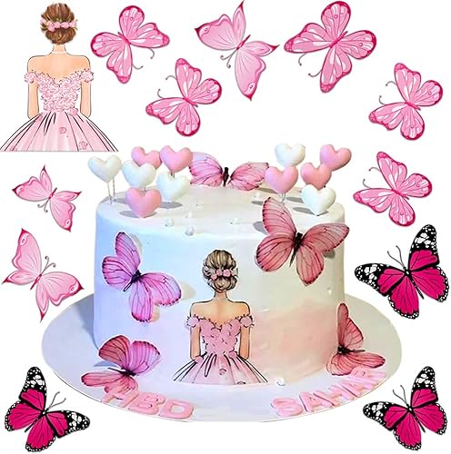 Miniatura 4 de Decoración para tartas de mariposa con espalda de niña, decoración de pastel de feliz cumpleaños para mujeres, decoración de cupcakes de cumpleaños,
