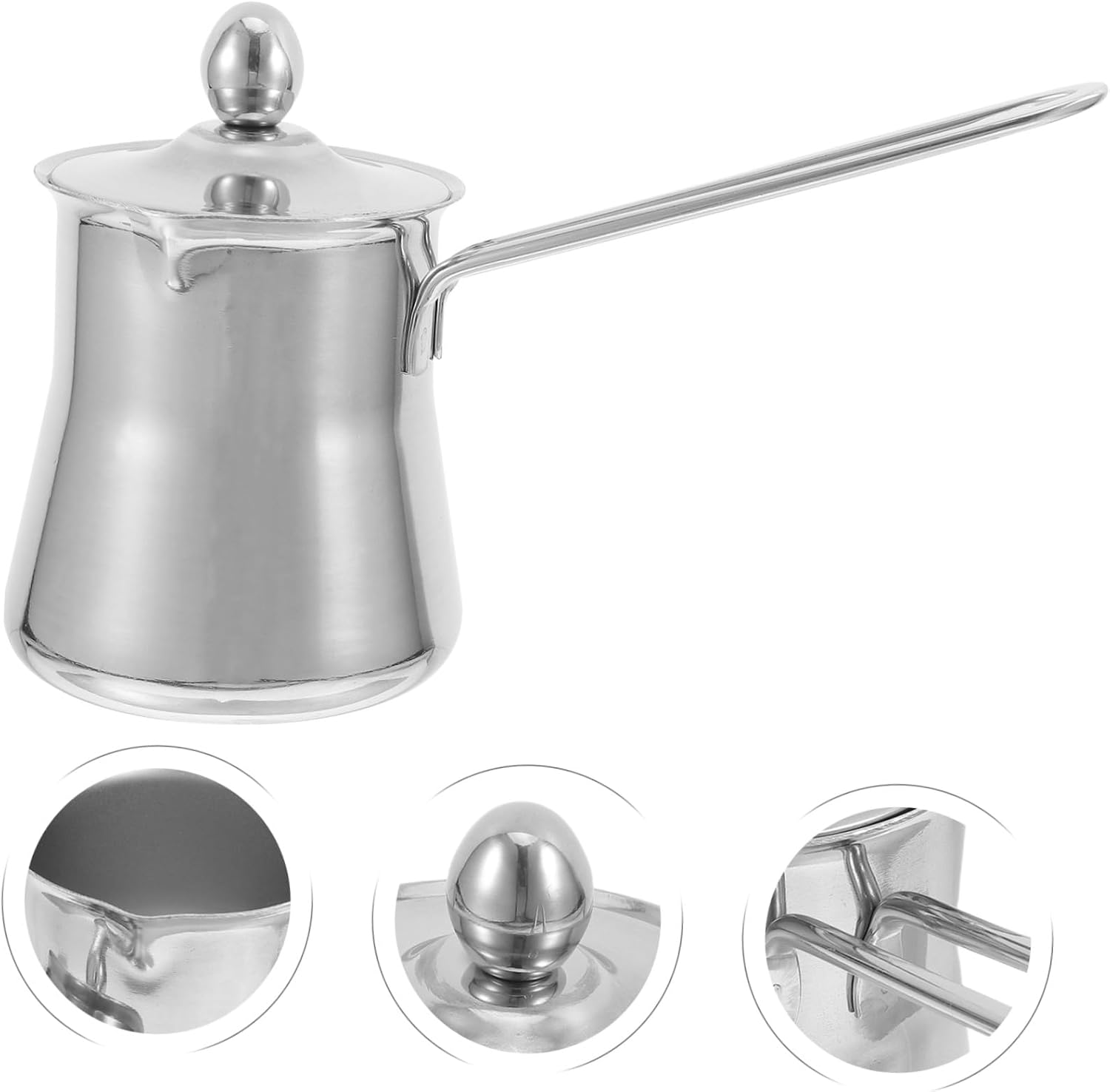 VILLCASE Stainless Steel Milk Frothing Pitcher 550ml with Ergonomic Handle and Lid Small Milk Pitcher for Home and Outdoor Use for Brewed Coffee and Hot Beverages