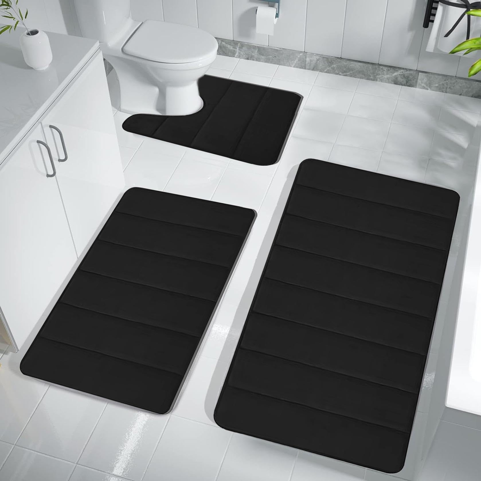 3 Piece Bathroom Rug Set Soft Comfortable Non Slip Foam Baths Mat Bathroom Rugs Washable Water Absorption Machine