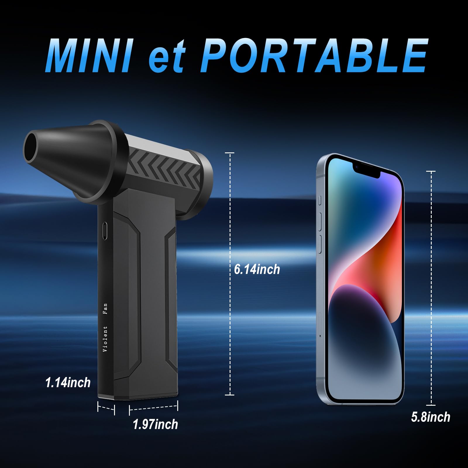 Souffleur Air Comprimé, 4 Vitesses Réglables 160000 TR/Min de Pulvérisation d’Air Comprimé avec Batterie 10000mAh, Mini Souffleur Sans pour Appareils Électroniques, Canapés, Voitures, Clavier