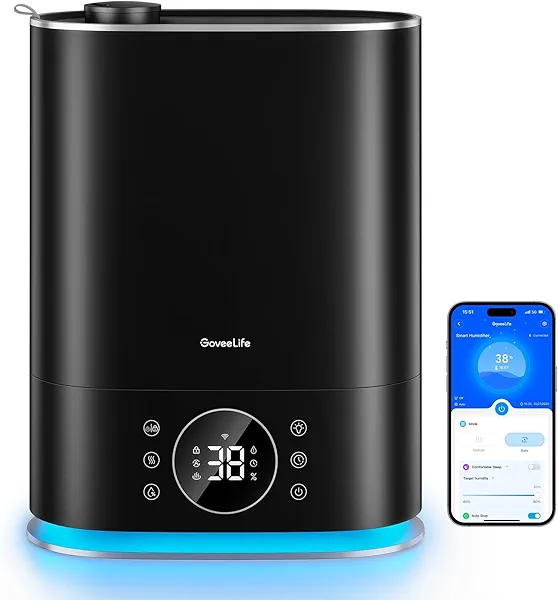 GoveeLife 7L Humidifiers for Bedroom, Smart Top-Fill Cool & Warm Mist Humidifier Large Room, Auto Mode, 70H Quiet Runtime for Baby Plants Nursery, App & Voice Control, RGB Nightlight, Humidity Sensor