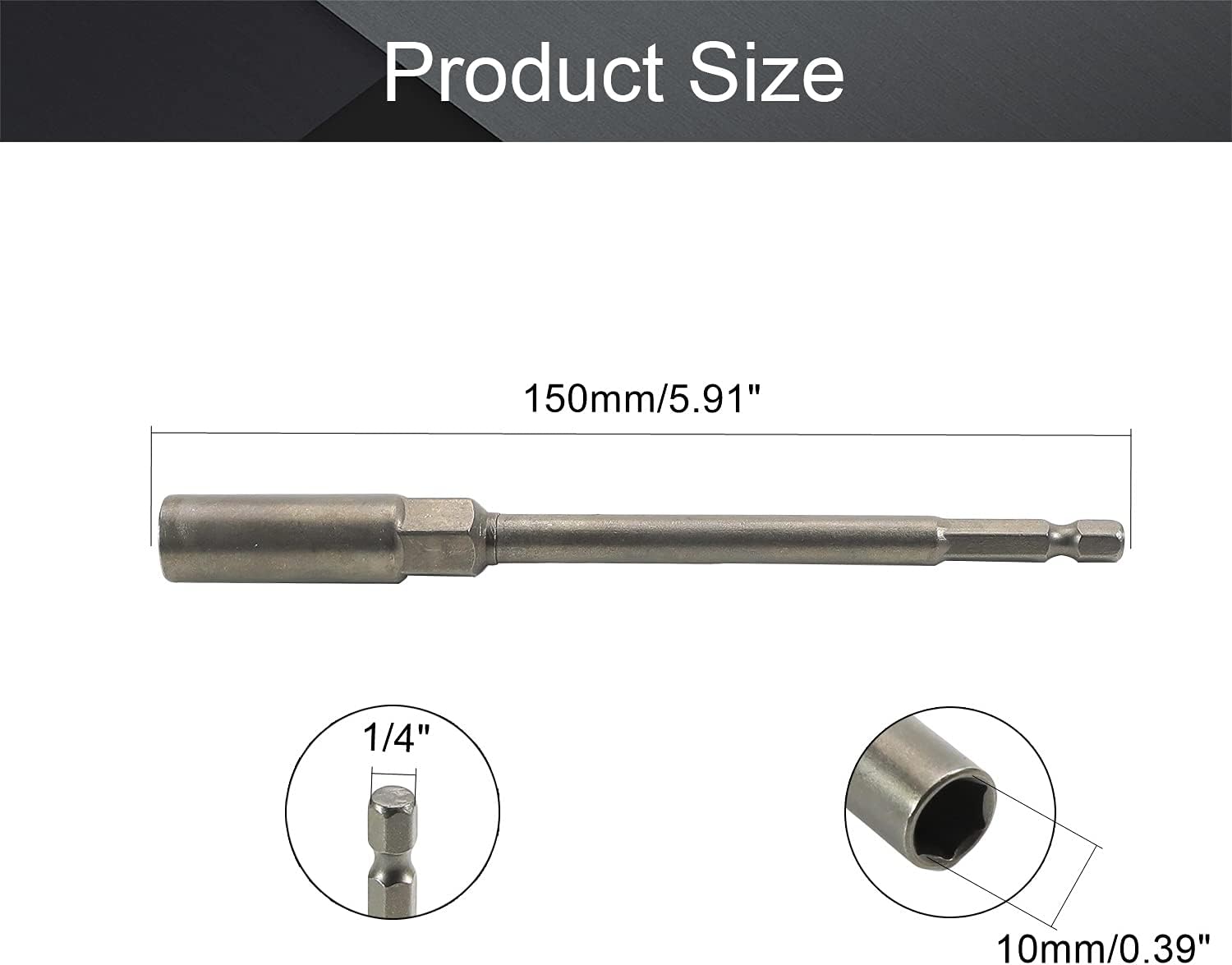 Utoolmart 1/4" Quick-Change Hex Shank 10mm Nut Setter Driver Drill Bit, 150mm Length, Metric No-magnetic 1 Pcs