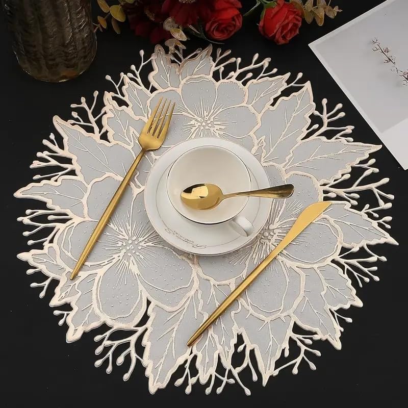Image of Dakshya Industries Dining Table Mats Round PVC Set | 6 Waterproof Placemats (38 x 38 cm) + 1 Table Runner (91 x 33 cm) | Heat Resistant, Kitchen Decor (Arvista)