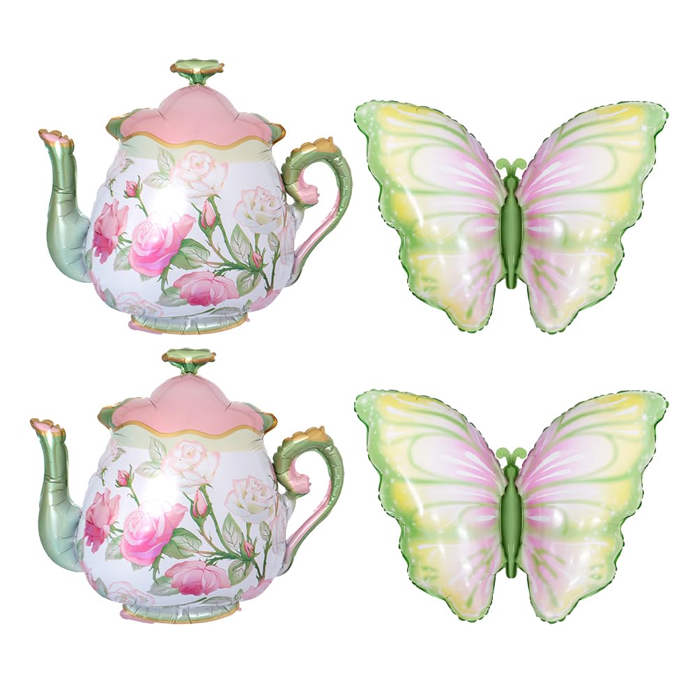 4 Pcs Teapot Balloon Set, Tea Party Birthday Decoration Kit, Alice Theme Garden Celebration Supplies, Vintage Kitchen Afternoon Gathering Decor, Cute Foil Ornaments Multi-Pack