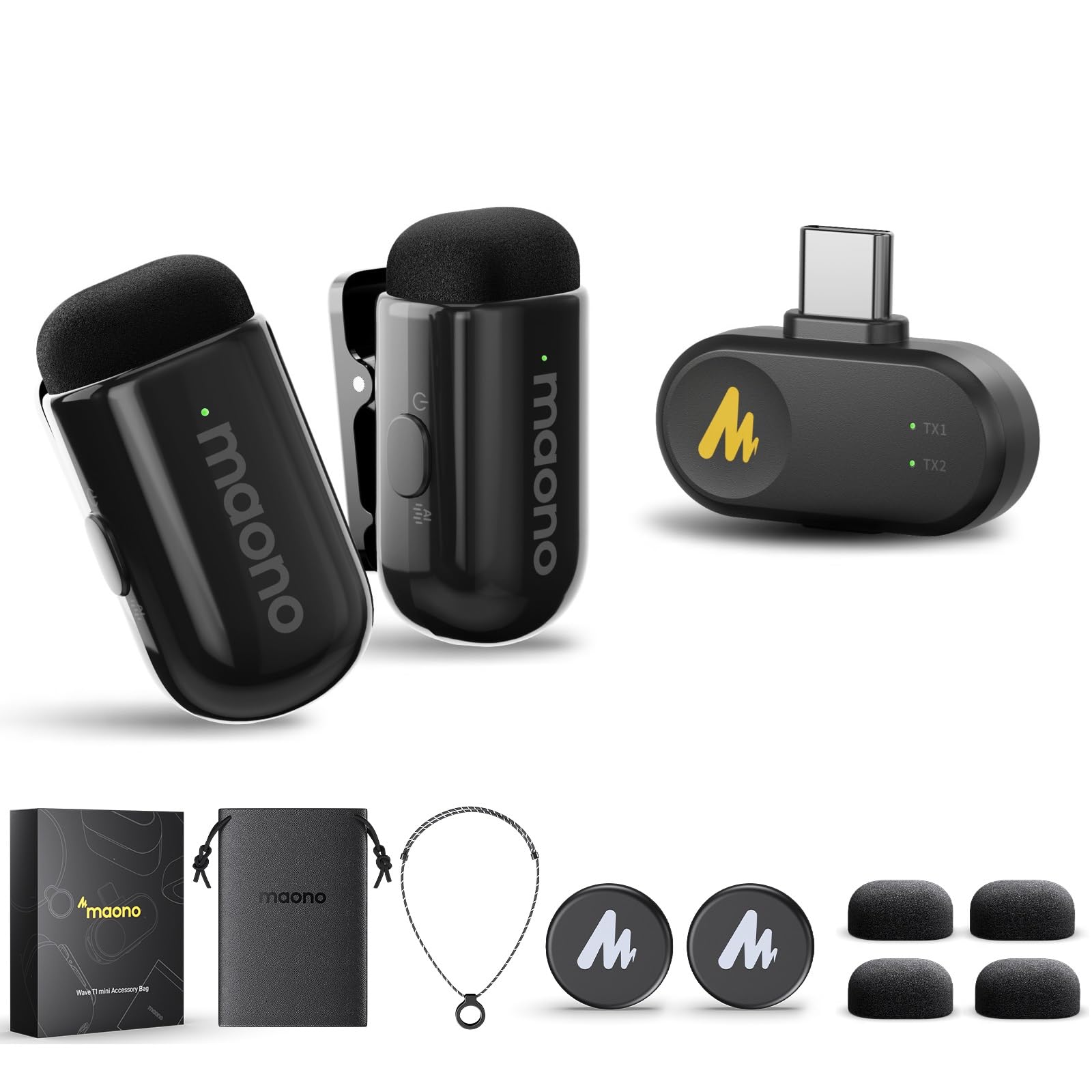 Amazon.com: MAONO Wave T1 Mini Wireless Lavalier Microphone for