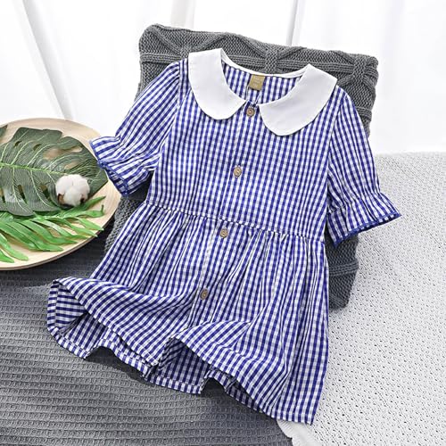 Girls Plaid Dresses Classic Gingham Doll Neck Button Down School Uniform Dress Kids Cotton Cute Preppy Mini Dress2