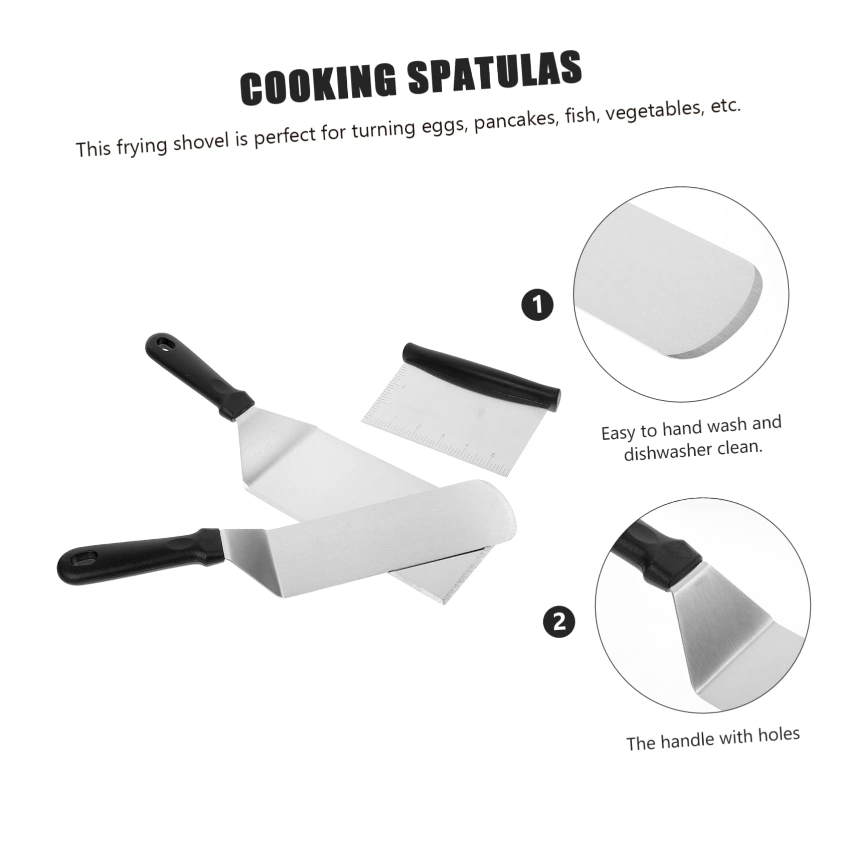 Spatule Cuisine Manche en Pp Antiadhésive en Acier Inoxydable Facile à Nettoyer Set Argenté Cuisson Barbecue