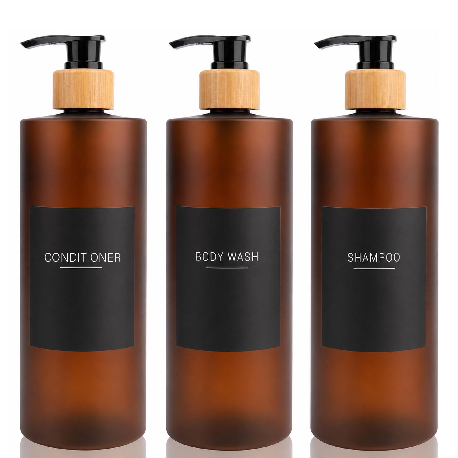 500ml Soap Dispensers with 22 Black Waterproof Labels Empty Refillable Bottles for Body Wash, Shampoo, Conditioner