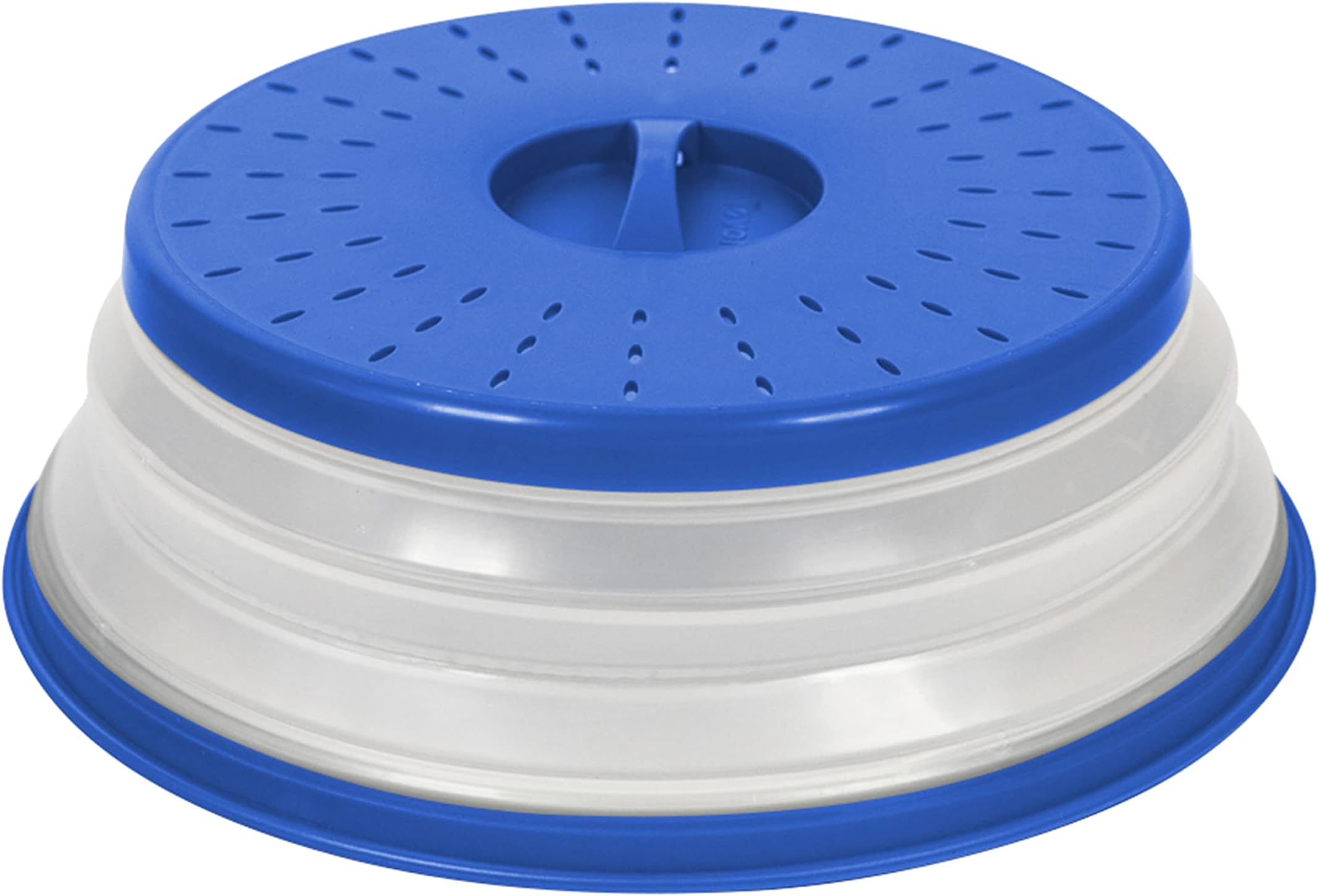 Tovolo Microwave Splatter Cover for Food, Medium (Blue) - Collapsible and Vented Silicone Splatter Guard Lid - Microwave Plate and Dish Cover with Handle - BPA-Free Kitchen Gadget for Meal Prep