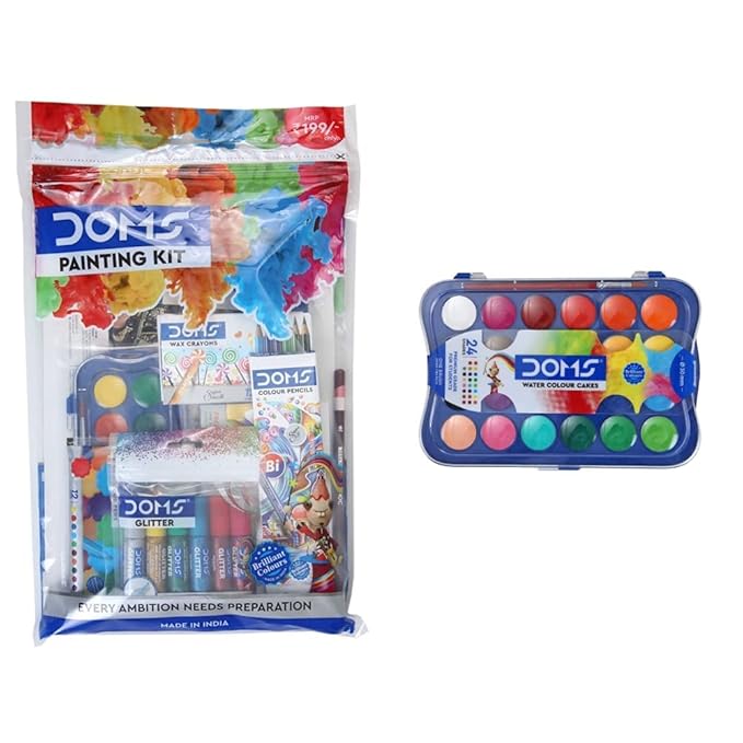 DOMS Painting Kit & DOMS NonToxic 30mm Water Colour Cake Set with