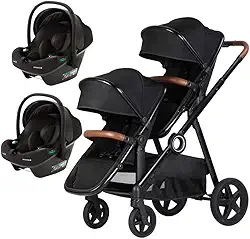 Kikka Boo - Carrinho Para Gêmeos Go 2 Black + 2 Bebês Confortos I-Prime