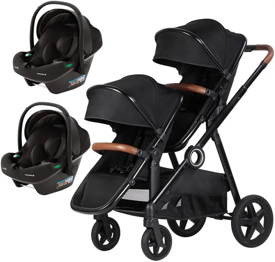Kikka Boo - Carrinho Para Gêmeos Go 2 Black + 2 Bebês Confortos I-Prime