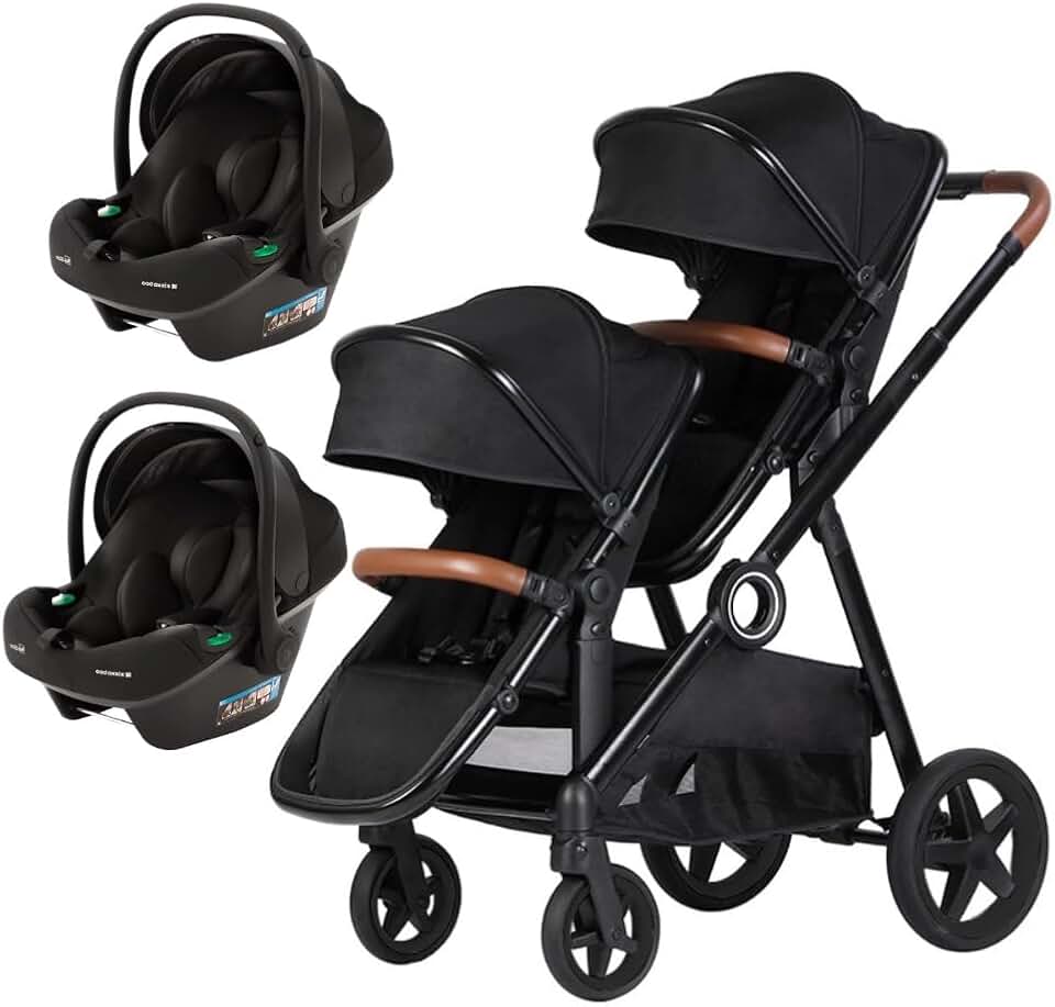 Kikka Boo - Carrinho Para Gêmeos Go 2 Black + 2 Bebês Confortos I-Prime