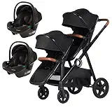 Kikka Boo - Carrinho Para Gêmeos Go 2 Black + 2 Bebês Confortos I-Prime