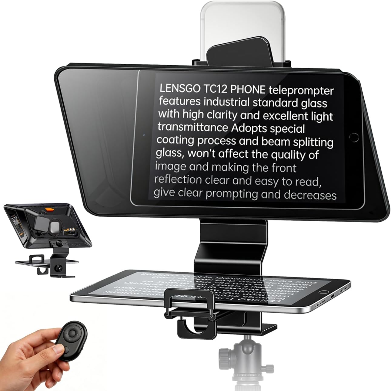 Teleprompter for Smartphone, LENSGO TC12P 14.5'' Teleprompter for iPhone with Bluetooth Remote, Professional Prompter for Vlogging, Interview