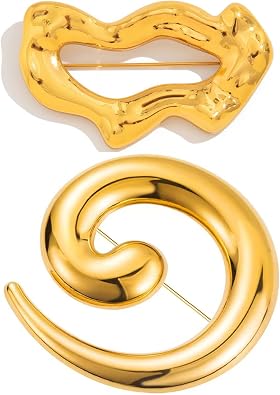 2PCS Gold Brooch Pin for Women Men Round Spiral Brooch Vintage Unique Lapel Pins Big Hammered Irregular Brooches Statement Jewelry Clothes Accessories