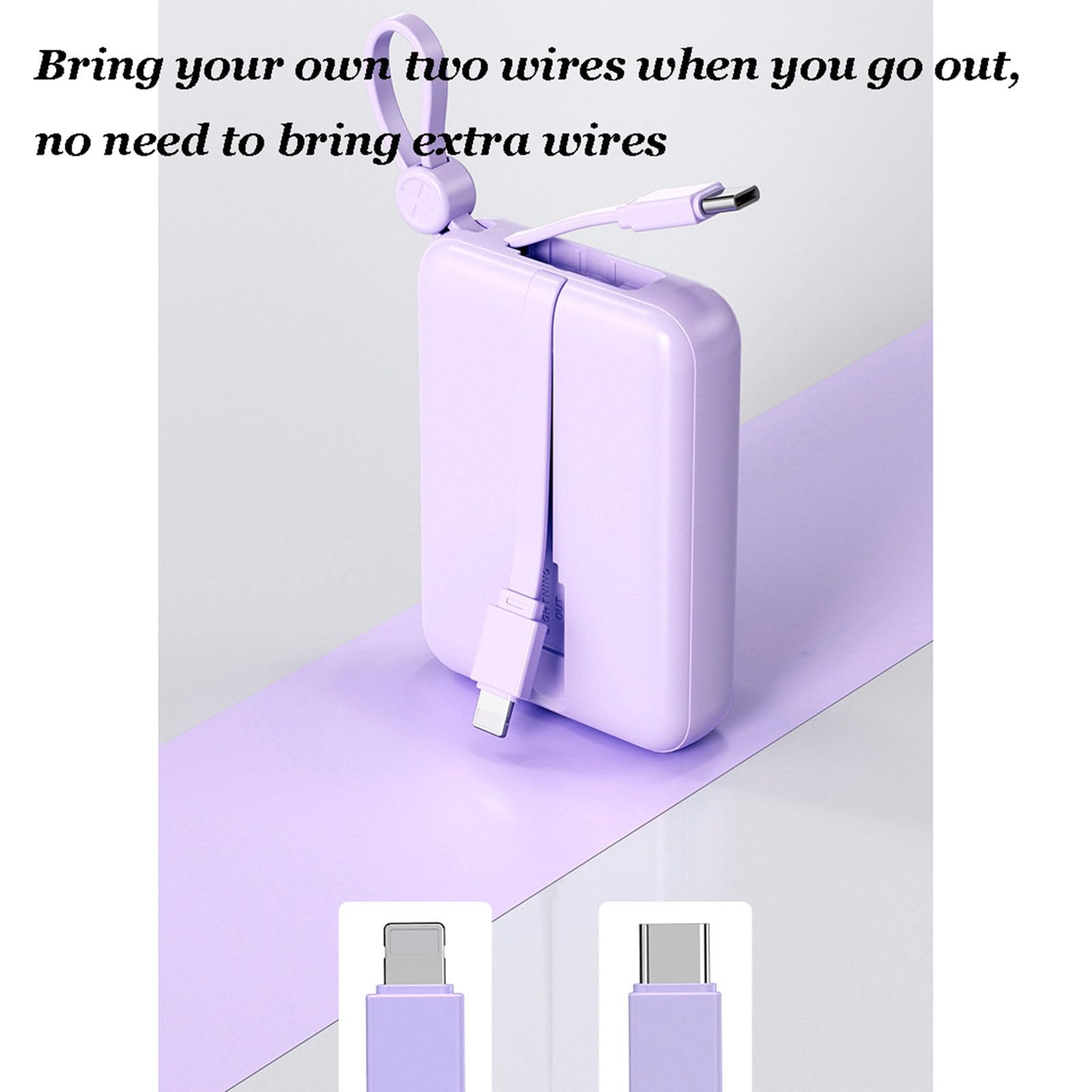 2 szt. 10000 mAh Mini samodzielny przewodowy powerbank PD20W kompaktowy przenośny szybki zasilacz mobilny o dużej pojemności,Purple