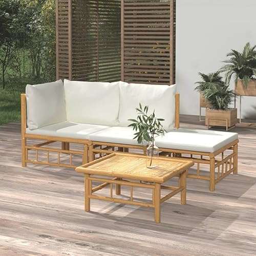 Miniatura 39 de 5 Piece Bamboo Garden Lounge Set Outdoor Patio Furniture with Beige Cushions, Natural Bamboo Rectangular Seating Set for Backyard, Porch, and