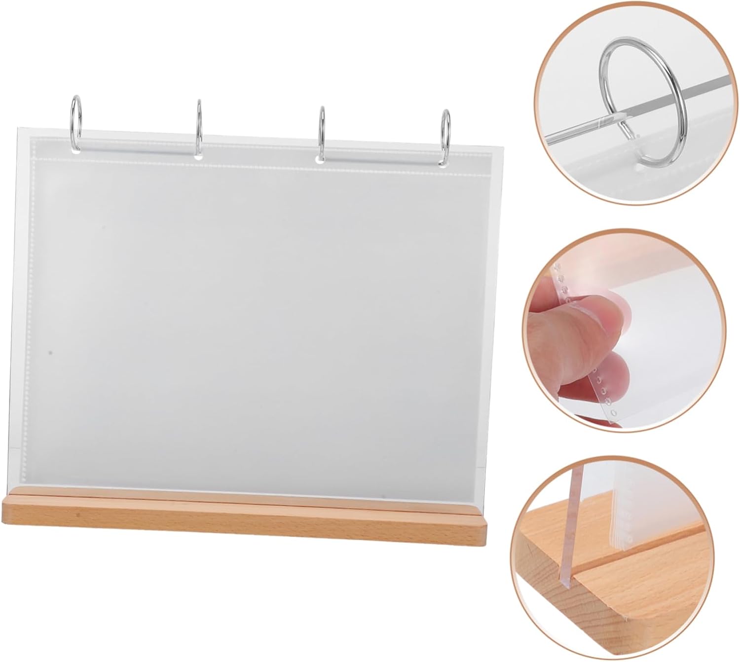 Acrylic Menu Display Stand Wooden Base Page Flipping Card Holder Sign Holder for Restaurants Coffee Shops and Events and Stylish Tabletop
