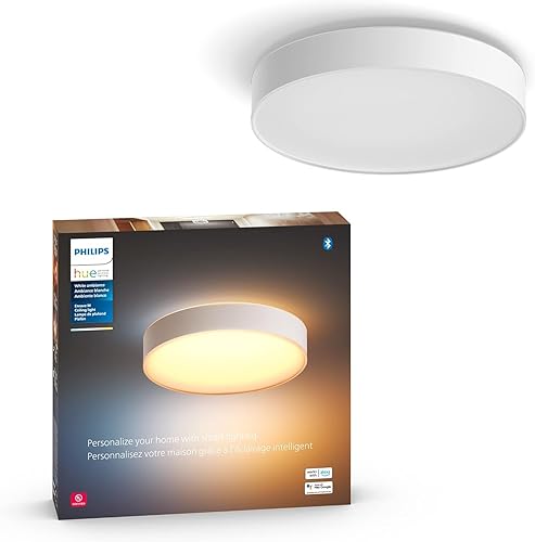 Philips Hue - Enrave White Ambiance Mediana - Lámpara de techo inteligente, compatible con Bluetooth y Zigbee (Hue Hub opcional) - Blanco