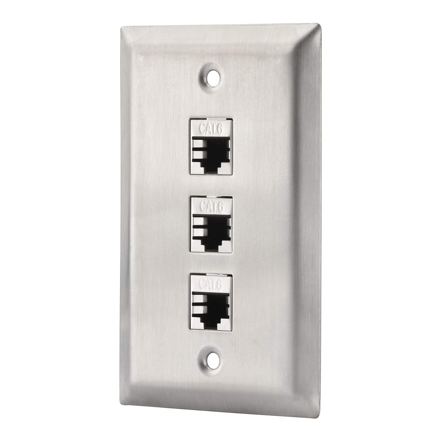 Plaque murale Cat 6 blindée anti interférence 3 ports acier inox