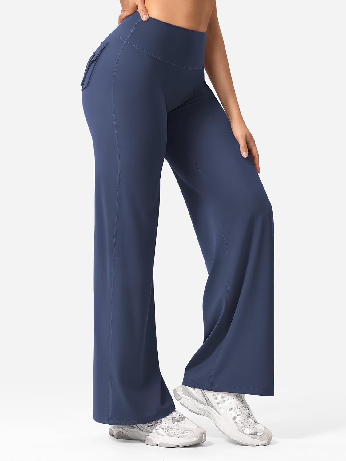 YEOREO CoreFlex Straight Leg Leggings with Pockets Cargo Workout Leggings for Women No Front Seam Hidden Scrunch High Waist Yoga Pants