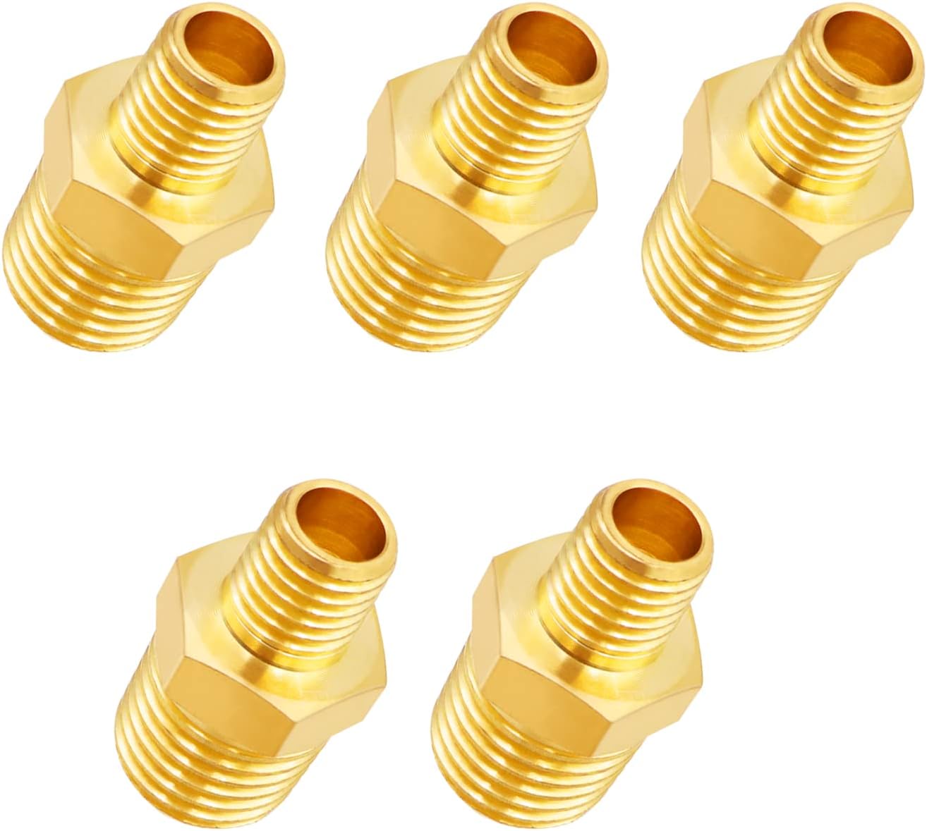 5pcs 1/4 NPT Male x 1/4 NPT Male Solid Brass Nipple Pipe Fittings,Heavy Hex Straight Connector Adapter H-041-1/4 NPT-1/4 NPT