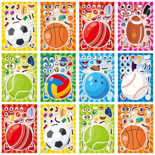 24 Sheets 8.27''×5.9'' Make Your Own Sport Ball Stickers for Kids Toddlers, Make a Face Stickers for Kids Party Favors Activities