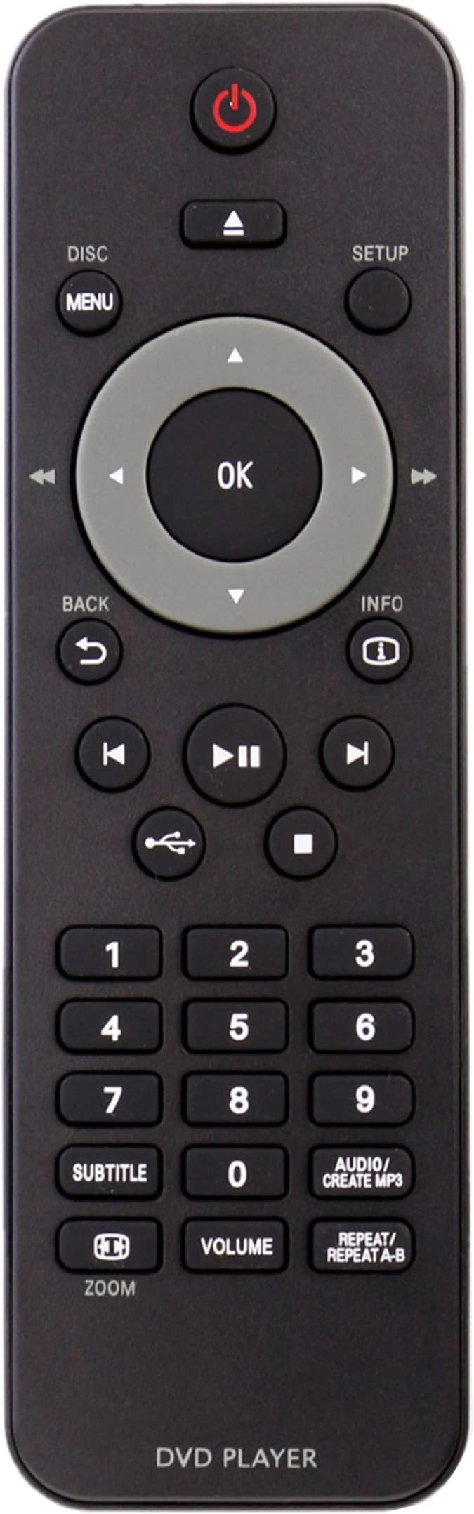 Replacement Remote Control Compatible with Philips DVD Player DVP3356 DVP3356/94 DVP3254K DVP5960 DVP3250K DVP5965K DVP3254K/55 DVP5960/12 DVP5960/05 DVP5960/93 DVP5965K/94 DVP5965K/96 DVP5965K/98