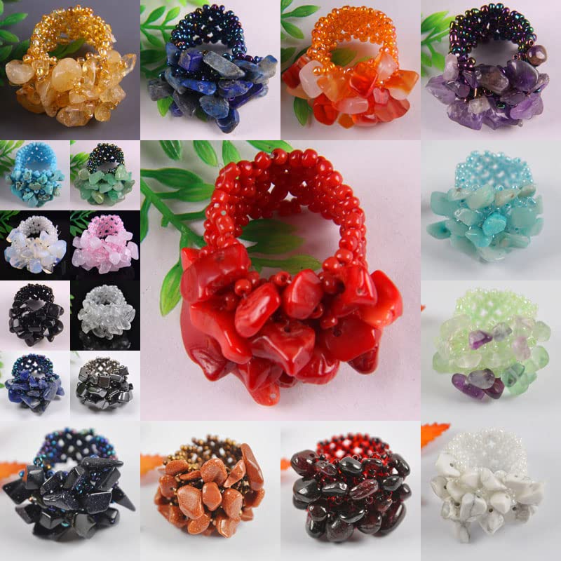 DarryDooly Corail/Lapis/Quartz/Cornaline/Cristal/Sodalite/Howlite/Opale/Grenat Élastique Bague Extensible Taille 8-9 Bijoux pour Femme Cadeau