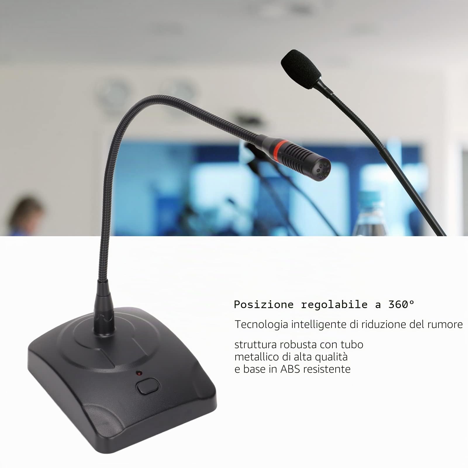 Microfono da Tavolo Cablato, Microfono a Condensatore Omnidirezionale, Collo D'oca Regolabile a 360 Gradi, con Cavo da XLR a 6,35 Mm, per Conferenze/discorso Web/registrazione di Trasmissioni, Ecc.