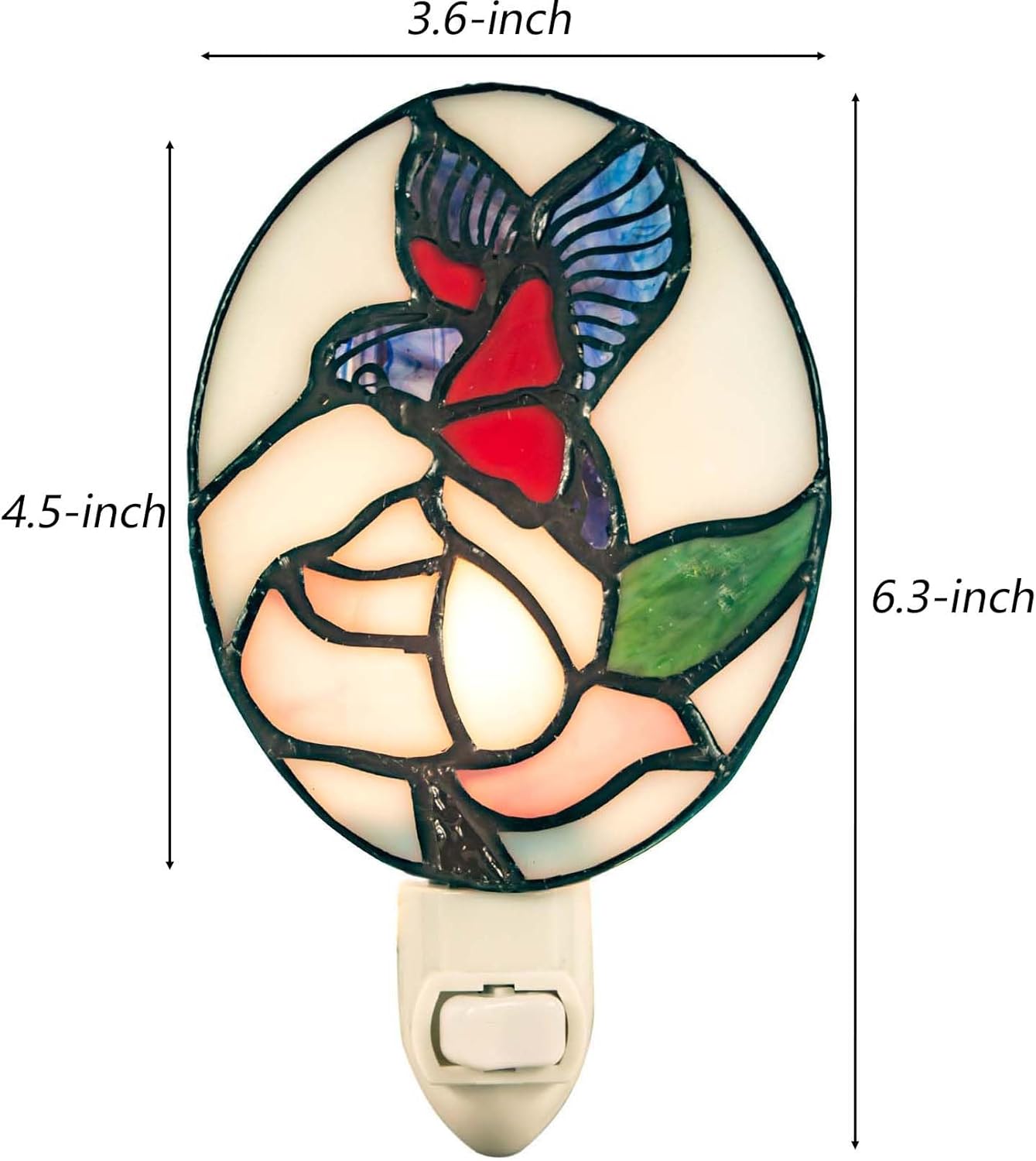 Bieye L10937 Tiffany Style Stained Glass Hummingbird Flower Wall Lamp with Plug-in Night Light Socket for Home Decor