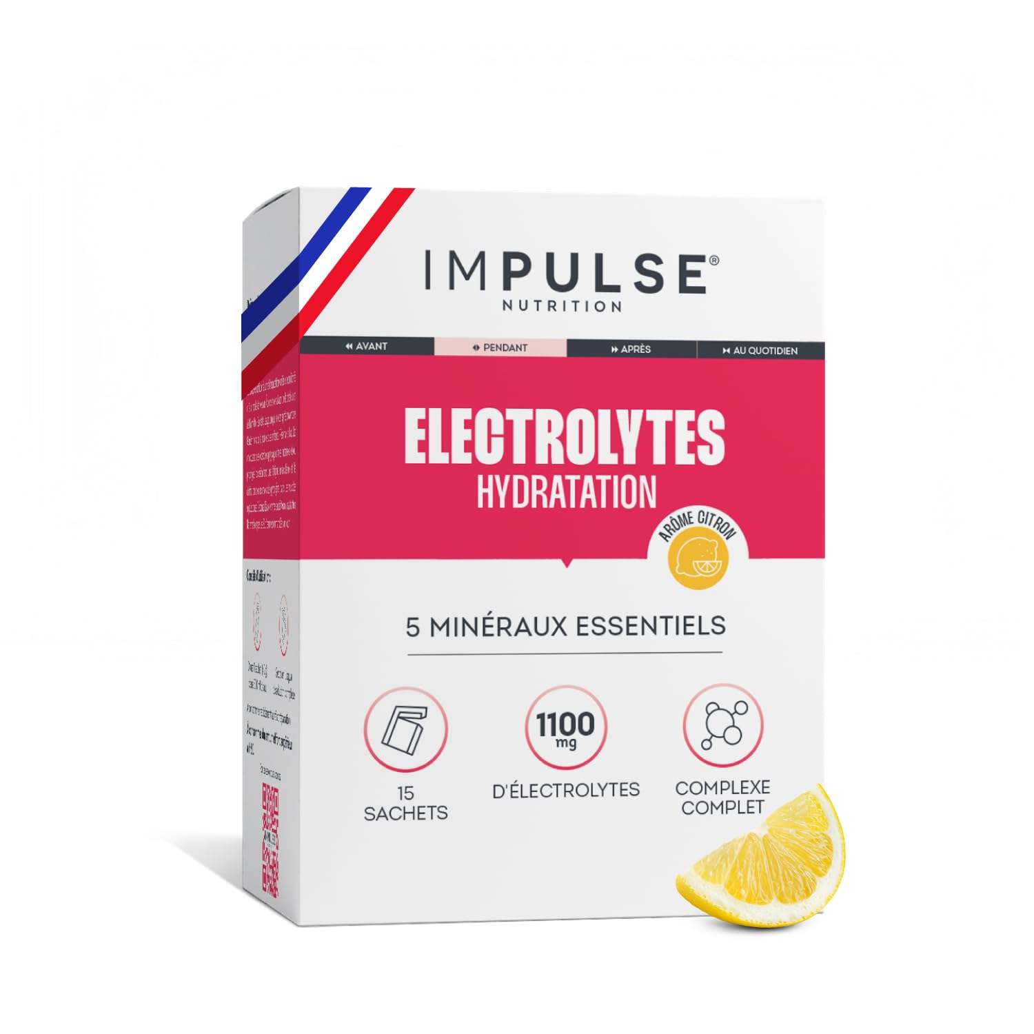 Impulse Nutrition - Électrolytes Poudre Citron - Sodium, Potassium, Magnésium, Calcium, Zinc - Hydratation, Énergie et Endurance - Anti-Crampes - Sans Édulcorants - Sport - 15 sachets