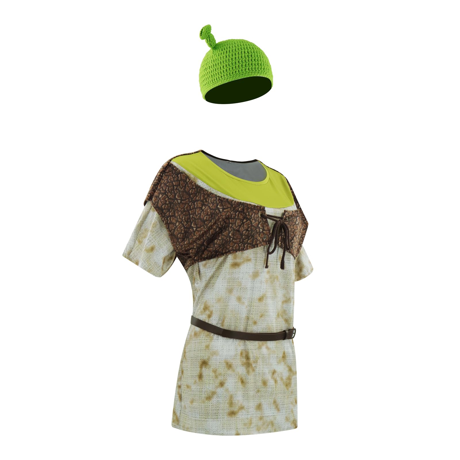 AYYOHON Green Ogre Costume Leather Vest Ears Hat Set Sublimated Halloween T Shirt Knitted Ears Beanie Adult Cosplay Outfits M - Image 2