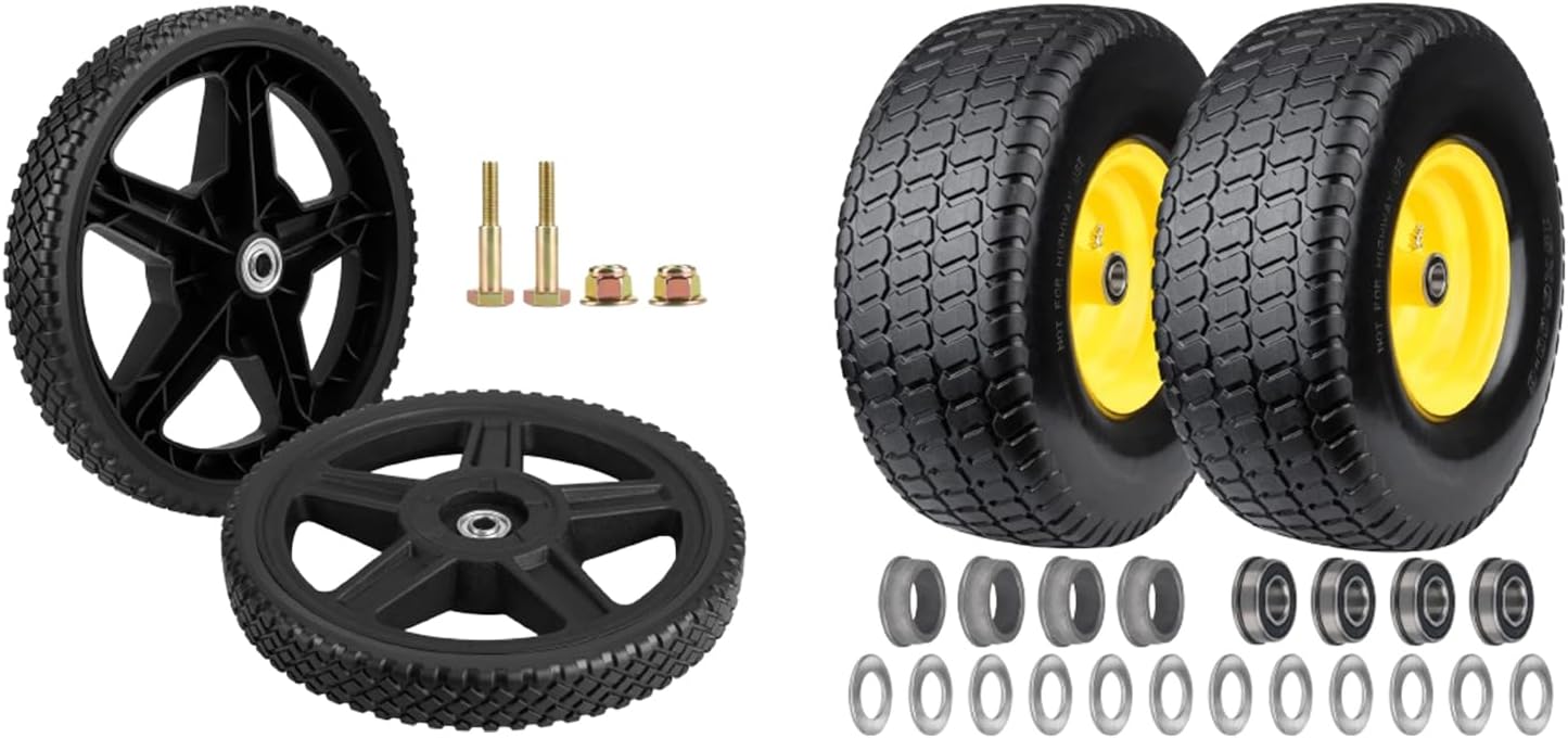 2PCS 15x6.00-6nhs Lawn Mower Tires and Wheel Assembly, 2 Pack 12" Lawn Mower Wheels, Push Mower Wheel kits Includes Bolts & Nuts, Fit Standard Pressure Washer, Garden Cart, Air Compressor