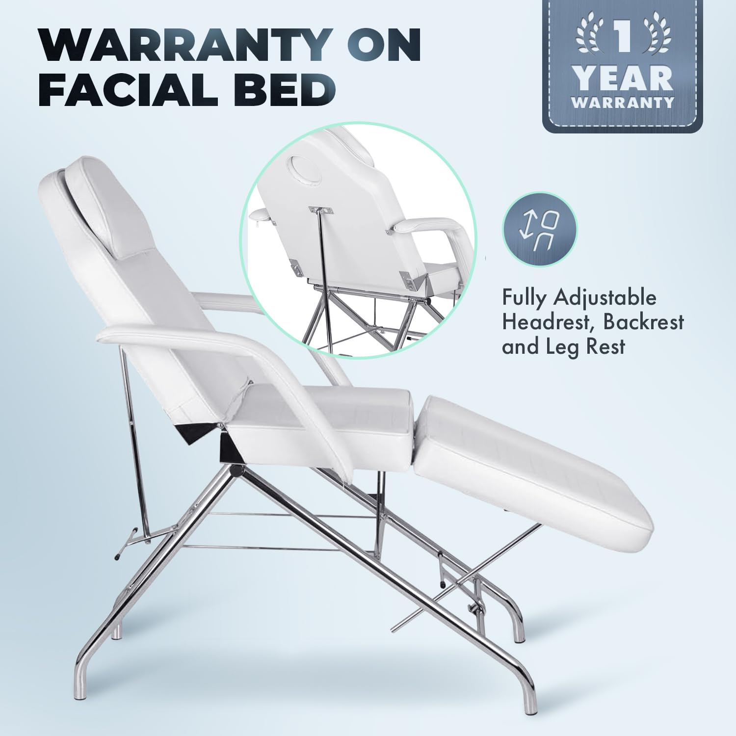 Buy-Rite Silver Facial Spa Package - 2-in-1 Ozone Facial Steamer & Magnifying Lamp, Stationary Facial Bed, White Round Stool - Professional Esthetician Equipment Set, BR-SILVERFACIALSPA
