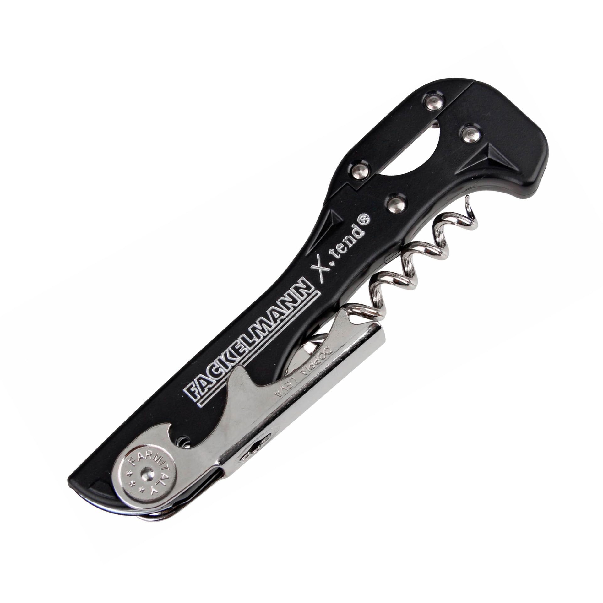 Fackelmann Sacacorchos de Camarero con Corta Cápsulas, Sacacorchos Manual, Sacacorchos Clásico, Accesorios para Vino, Abridor de Botellas, ABS y Acero Inox, Color Negro, 13x3,6 cm, 1 ud.