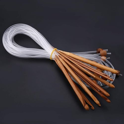 Miniatura 3 de Juego de ganchos de ganchillo tunecinos, agujas de tejer de bambú carbonizado, alfombra afgana de ganchillo con cable para amantes de tejer