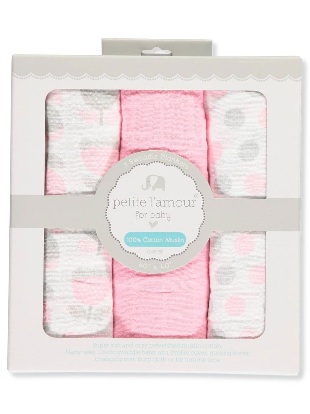 Petite L'amour Baby Girls' 3Pack Swaddle Blankets Pink
