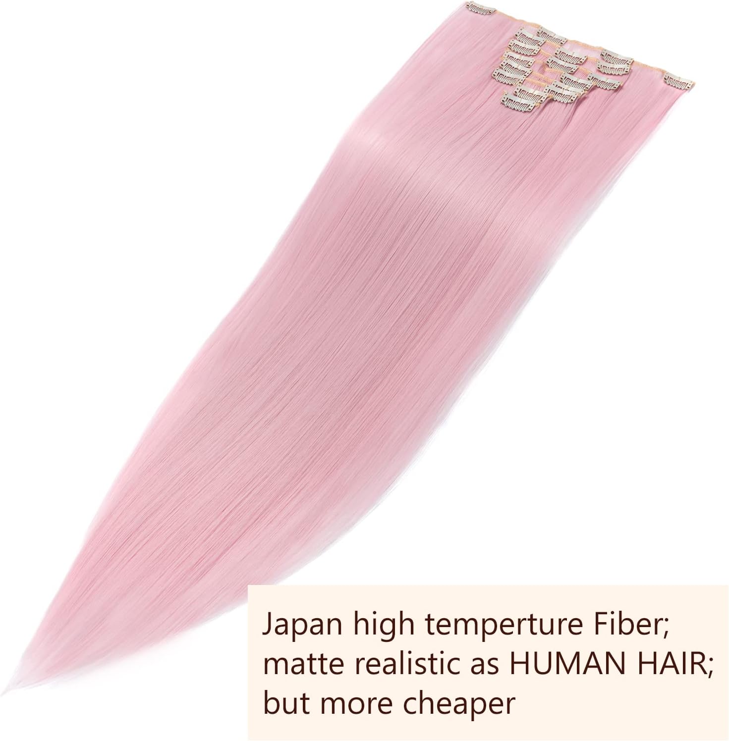 8 Pieces 18 Clips Hair Extension Synthetic Straight Clip In Hairpieces Matte Material for Women Beauty 26 Inch, Light Pink - Image 5