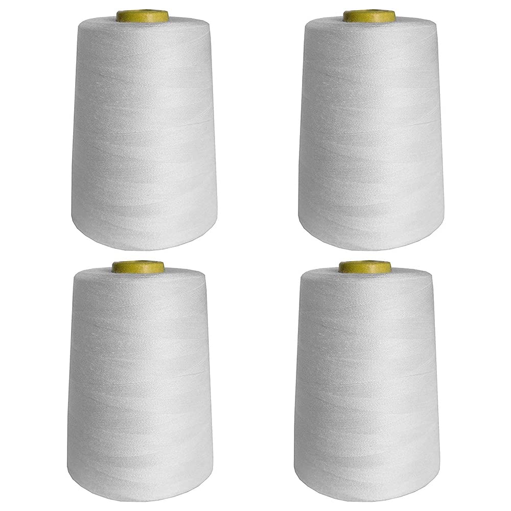 ANCLLO White Overlocking Thread - 4 x 1000 Yards Polyester Thread Cones