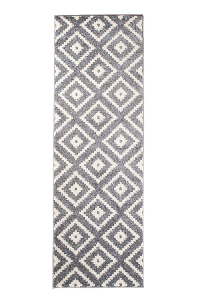 TAPISO Maroko 1 szt. dywan, bieżnik, towar sprzedawany na metry, krótkie runo, do przedpokoju, kuchni, kolor szary, kremowy, marokański, geometryczny wzór karo, nowoczesne wzornictwo, Ökotex 100 x 150 cm