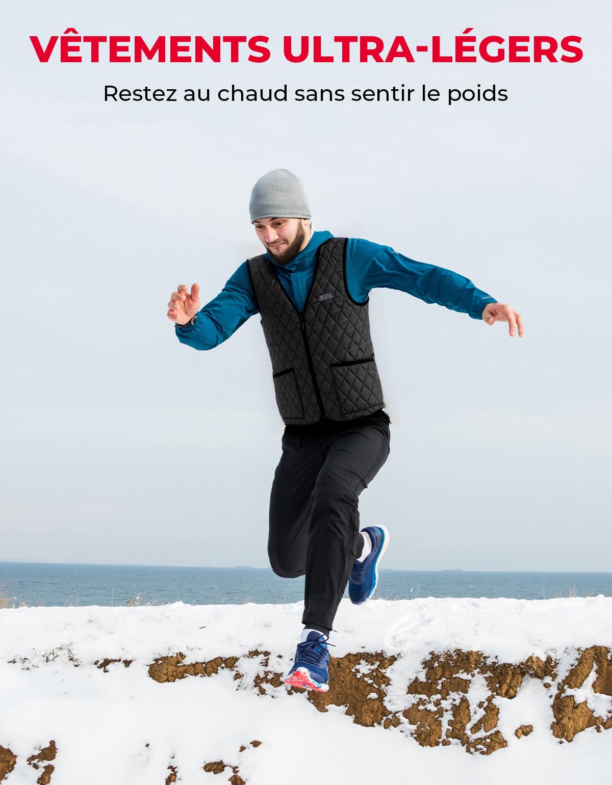 KEMIMOTO Gilet Chauffant Hommes, Double Contrôle 8 Zones de Chaleur, Veste Chauffante Homme Thermique Intelligent avec Col en V, 3 Niveaux de Chaleur Idéal pour L'hiver (Sans Batterie)