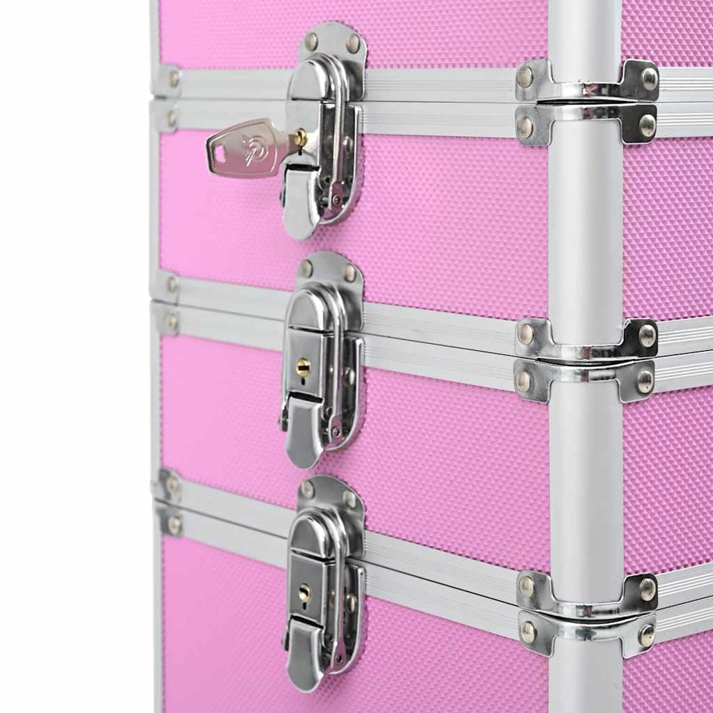 Kosmetikkoffer mit Rollen Rosa, Schminkkoffer Beauty Case mit 4 Etagen, Verstellbarer Trolley für Make-up, Friseur und Kosmetik