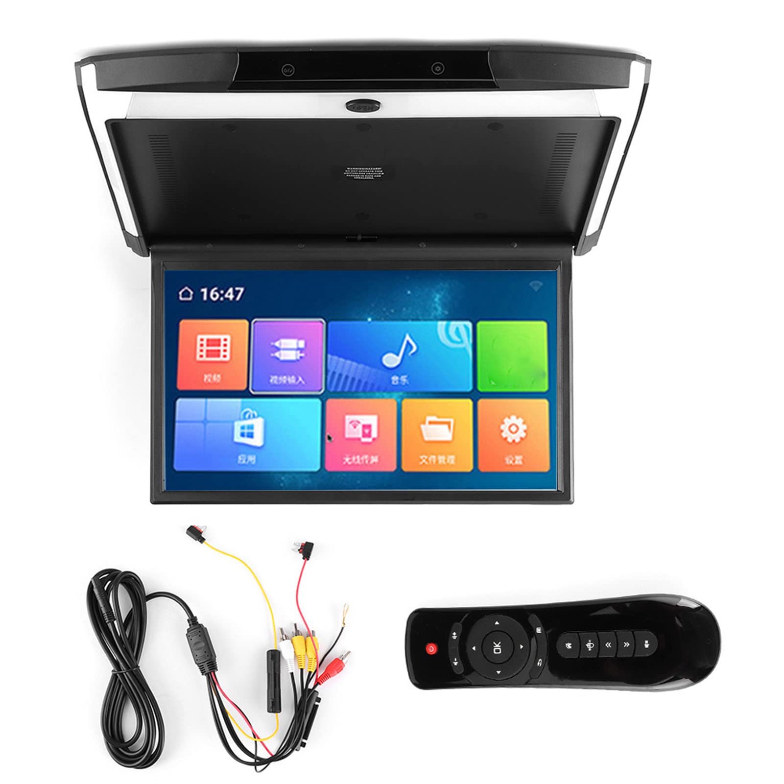 Reproductor de Techo para Automóvil, 17.3In IPS 1080P WiFi Bluetooth Monitor de Automóvil Abatible hacia Abajo Soporte Android Hdmi AV FM USB Montaje en el Techo Monitor Abatible hacia Abajo