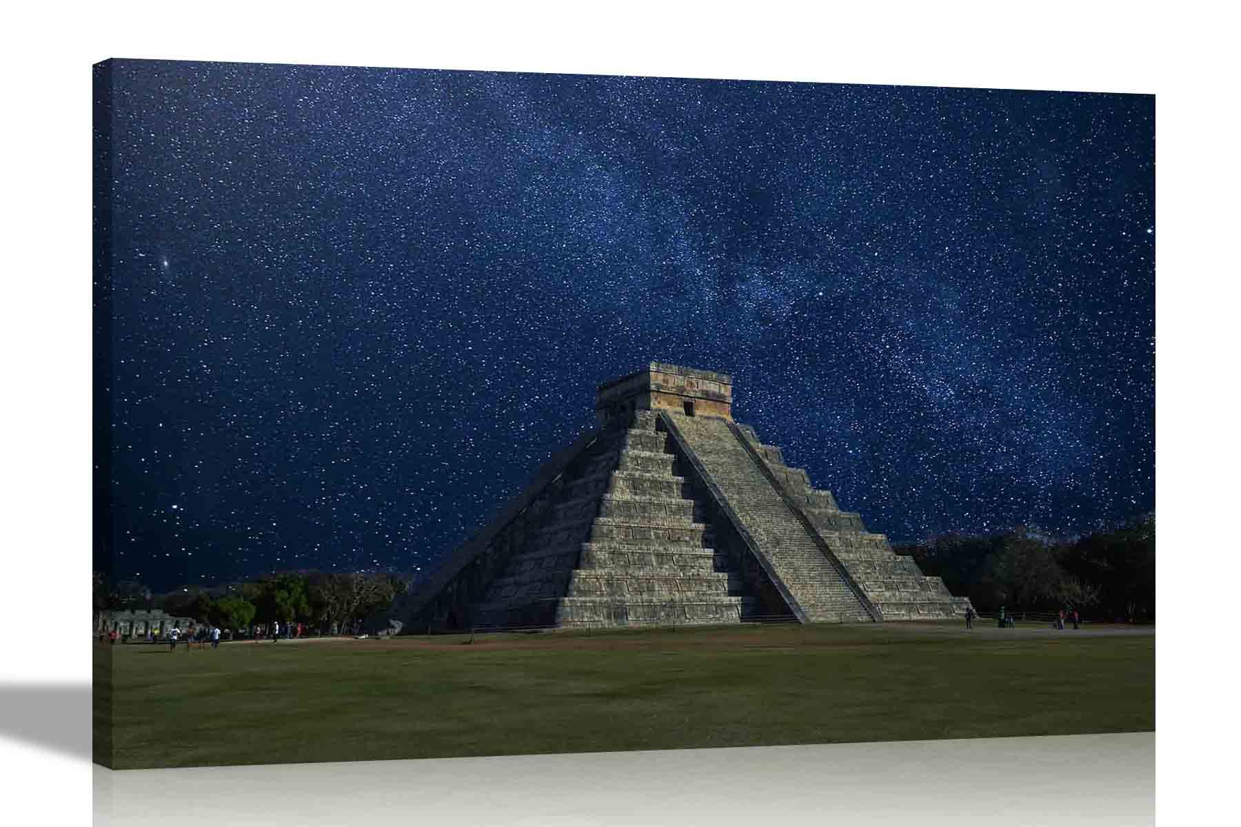 Ancient Chichen Itza Pyramid Mexico Canvas Prints Famous Landmark Wall Art Pictures For Living Room Home Office Framed Temple Artwork 30 x 20cm (12 x 8 inches) A4