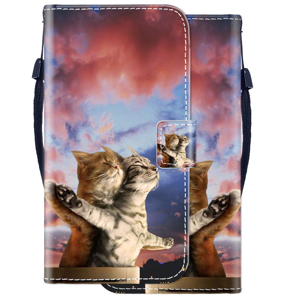 Custodia Portafoglio Per Motorola Moto E7 Plus - Design In Pelle Con Rilievo Gatto, Grigio - Slot Per Carte E Cavalletto