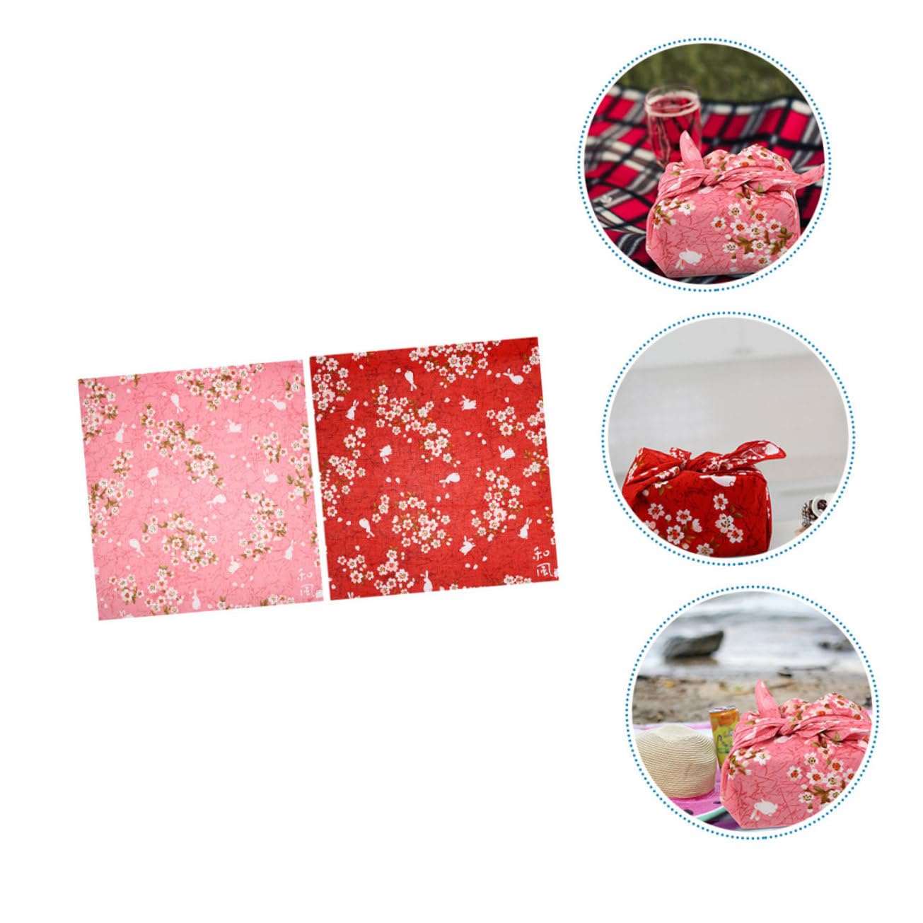 Lot De 2 Mouchoirs Japonais Style Floral - Tissu Carré 50x50cm Pour Emballer Bento, Pique-nique, Cadeaux
