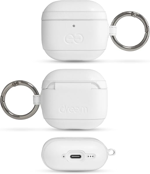 Dreem Om para AirPods 4 Funda de Cuero Vegano con Clip - Compatible con Auriculares inalámbricos Bluetooth de Apple para iPhone - Blanco - 2