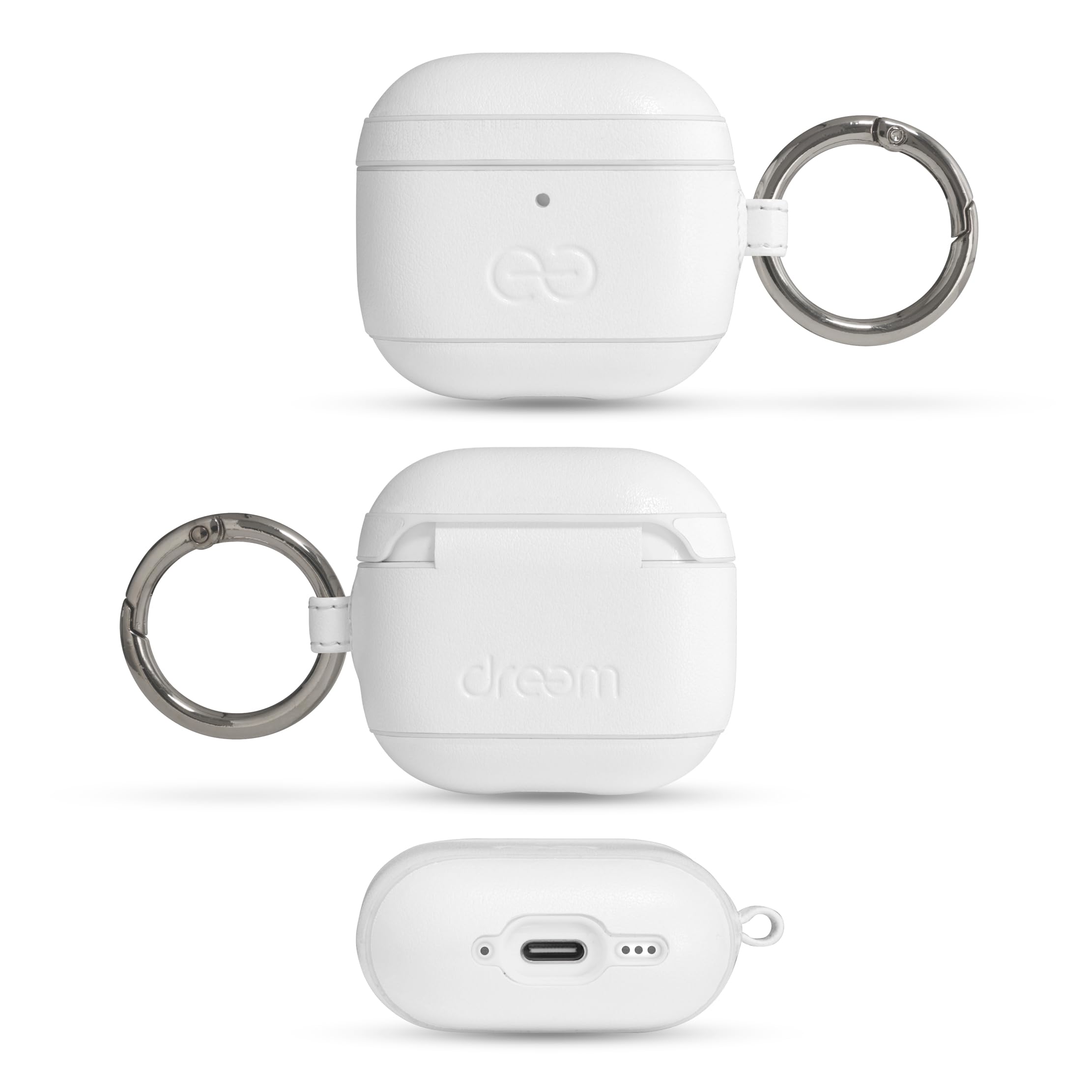 Dreem Om para AirPods 4 Funda de Cuero Vegano con Clip - Compatible con Auriculares inalámbricos Bluetooth de Apple para iPhone - Blanco — view 2